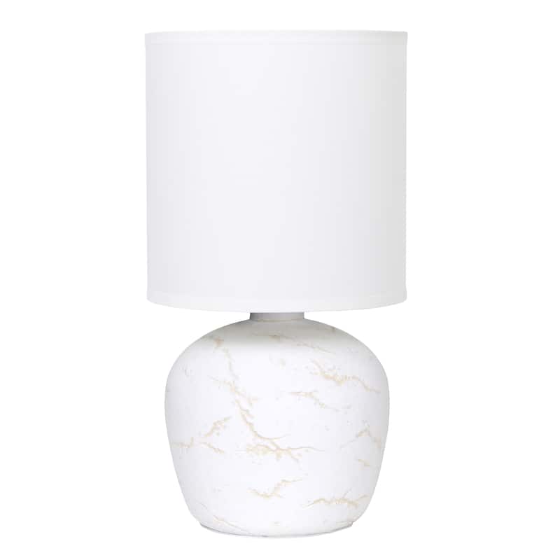 Marble Inspired Ceramic Table Lamp with White Fabric Drum Shade Modern Compact Accent Lighting Multiple Colors - Off-White