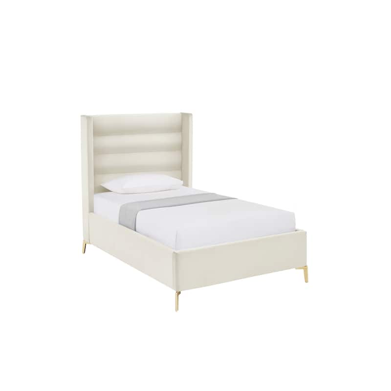 HomeRoots Cream Velvet Upholstered Full Bed Frame