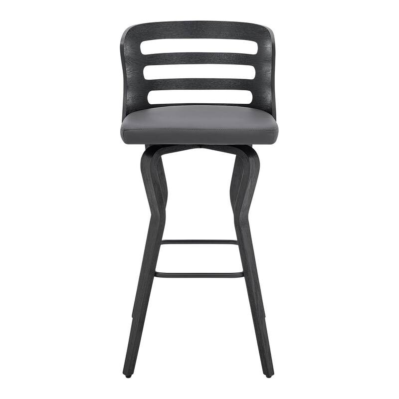 Verne Walnut or Black Wood Upholstered Bar Height Swivel Barstool
