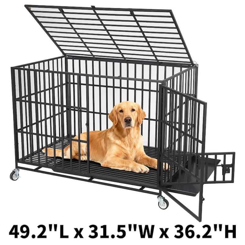 Heavy Duty Metal Dog Crate, Dog Kennel Indoor Wheels for Large and Medium Dogs - 125*80*92cm