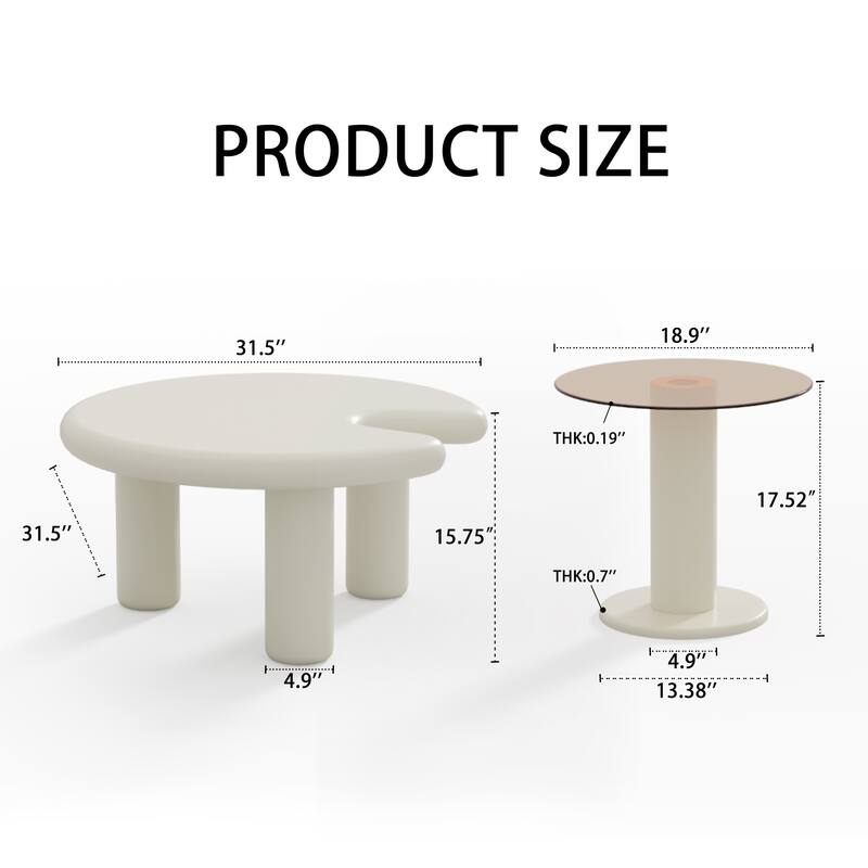 50.4" Two‑Piece Coffee Table with White Round Tops & Rounded Edges
