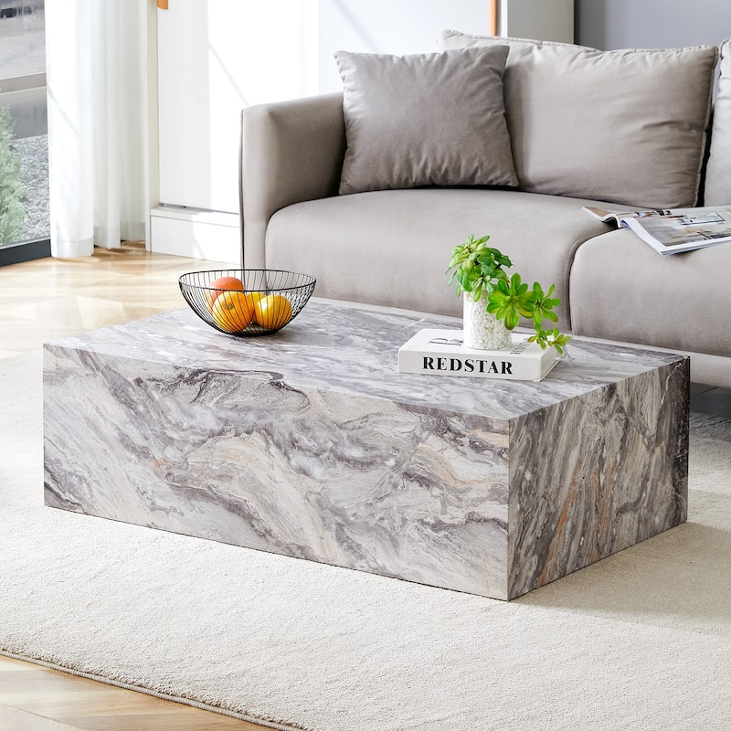 Roomfitters Black Marble MDF Coffee Table, 39.3"x23.6"x11.8" Modern Rectangular Accent Table for Living Room
