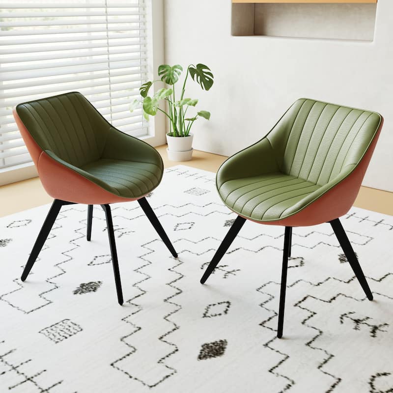 Modern PU Leather Dining Chair with Thick Cushion and Ergonomic Design for Kitchen or Office - 20.47”L x 20.47”W - Orange, Green-Black - Set of 2