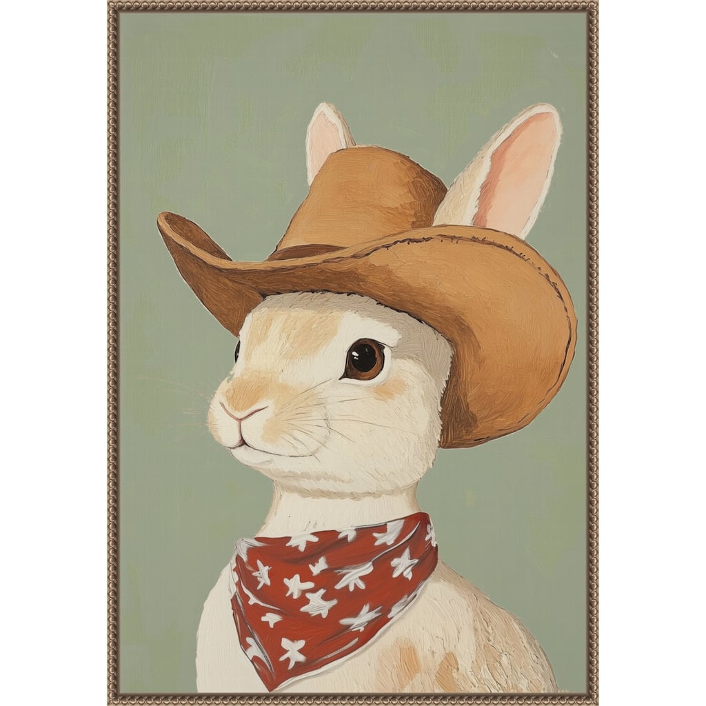 Cowboy Rabbit by Melloi Art Prints (23 x 33 in.), Framed Canvas Wall Art Print