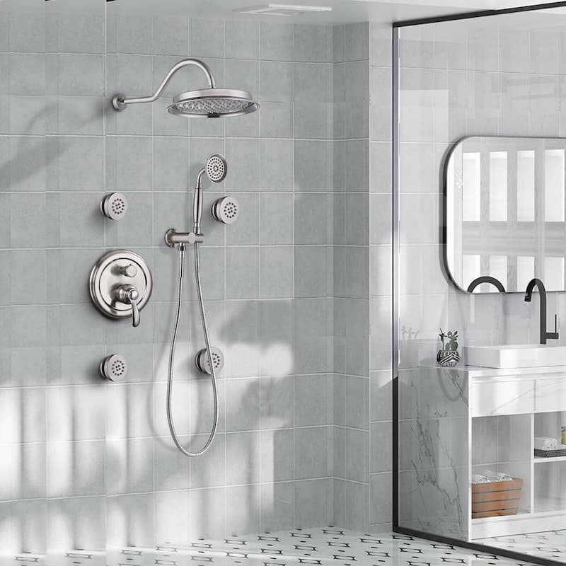 YASINU Antique Shower Faucet-Sets Fixtures, 9 inch Wall Rain Head with Handheld Spray and Body Jets