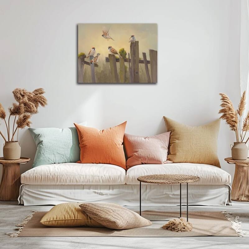 Bird Canvas Wall Art Birds Flying on The Wooden Fence Painting