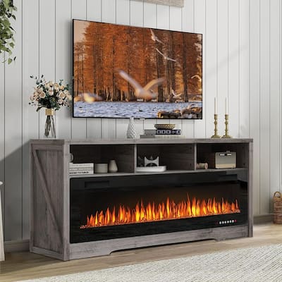 BOSSIN Fireplace 65" TV Stand for TVs Up to 75" TV with 60" Electric Fireplace,Entertainment Center with Open Shelve Storage