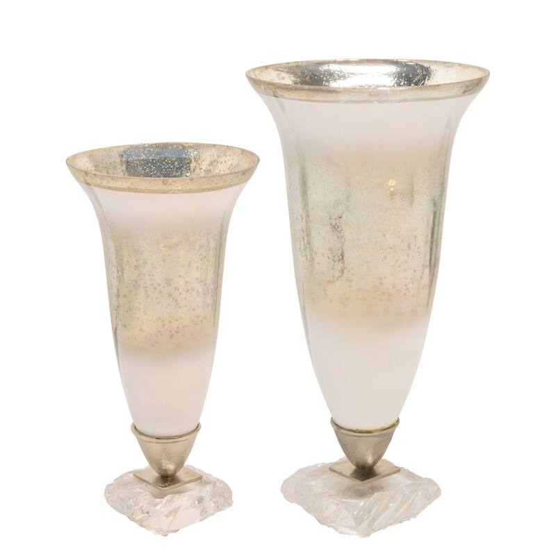 Sagebrook Home Neutral Glass Silver Textured Vase with Acrylic Base