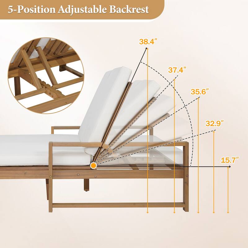 Outdoor Double Chaise Lounge Chair with Dual 5-Position Backrests by Leisure Zone