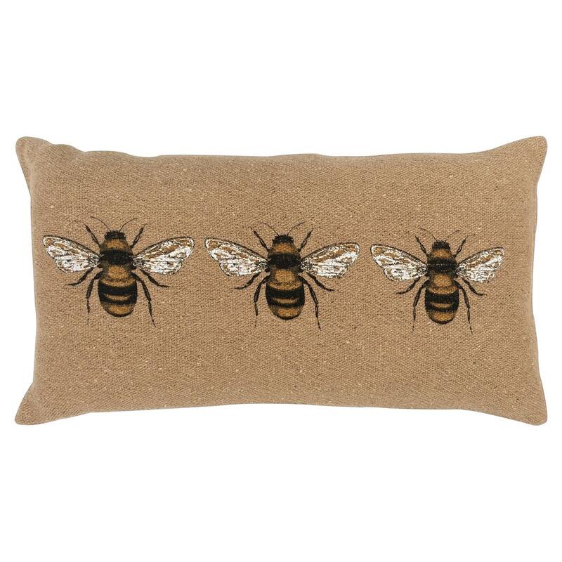 Rizzy Home Beige, Black, White, and Yellow Bee Throw Pillow