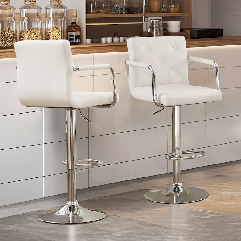 VECELO Height Adjustable Bar Stools Set of 4 Swivel PU Leather Barstool with Back and Arms for Kitchen Island