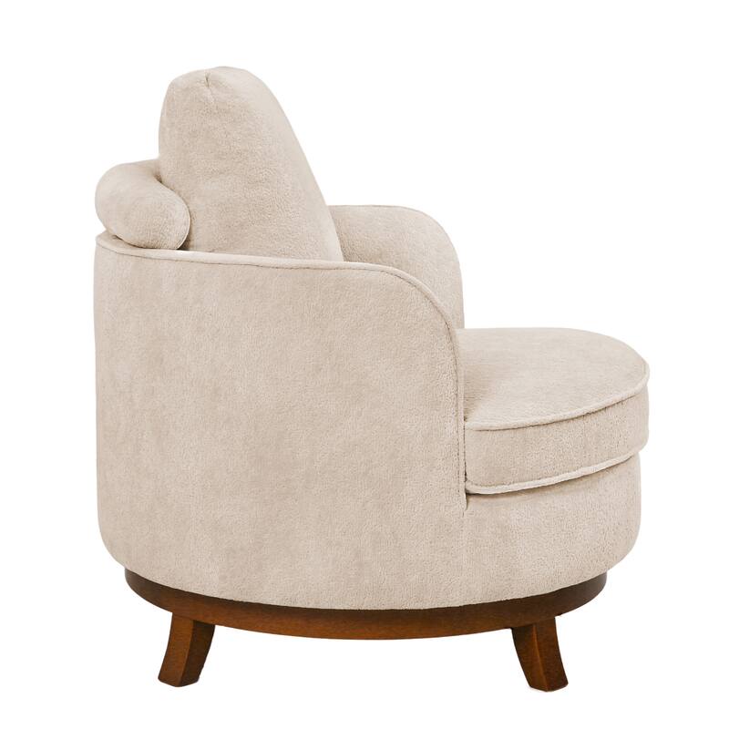 Modern Set of 2 Chenille Wooden Swivel Barrel Chair Upholstered Ergonomic Design