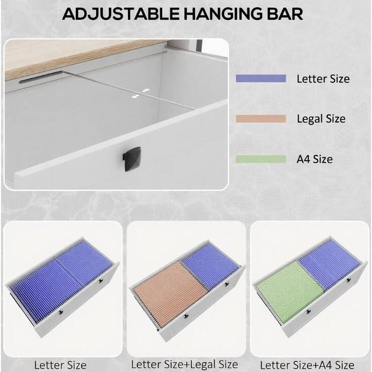 Lateral File Cabinet,Filing Cabinet with Adjustable Hanging Bar,For Home and Office