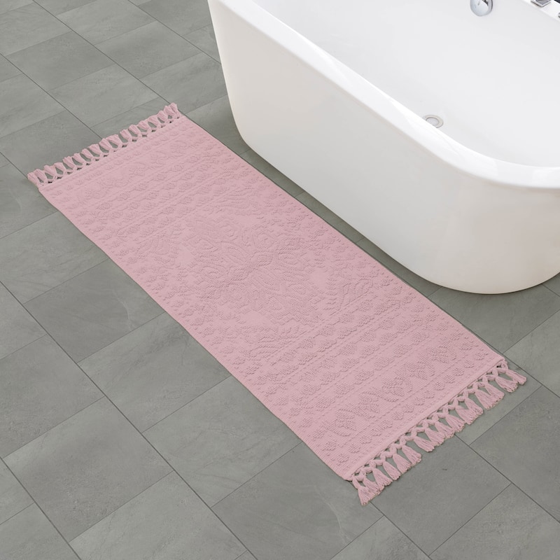 French Connection Nellore Fringe Cotton Bath Rug - Lilac Pink - 24x64