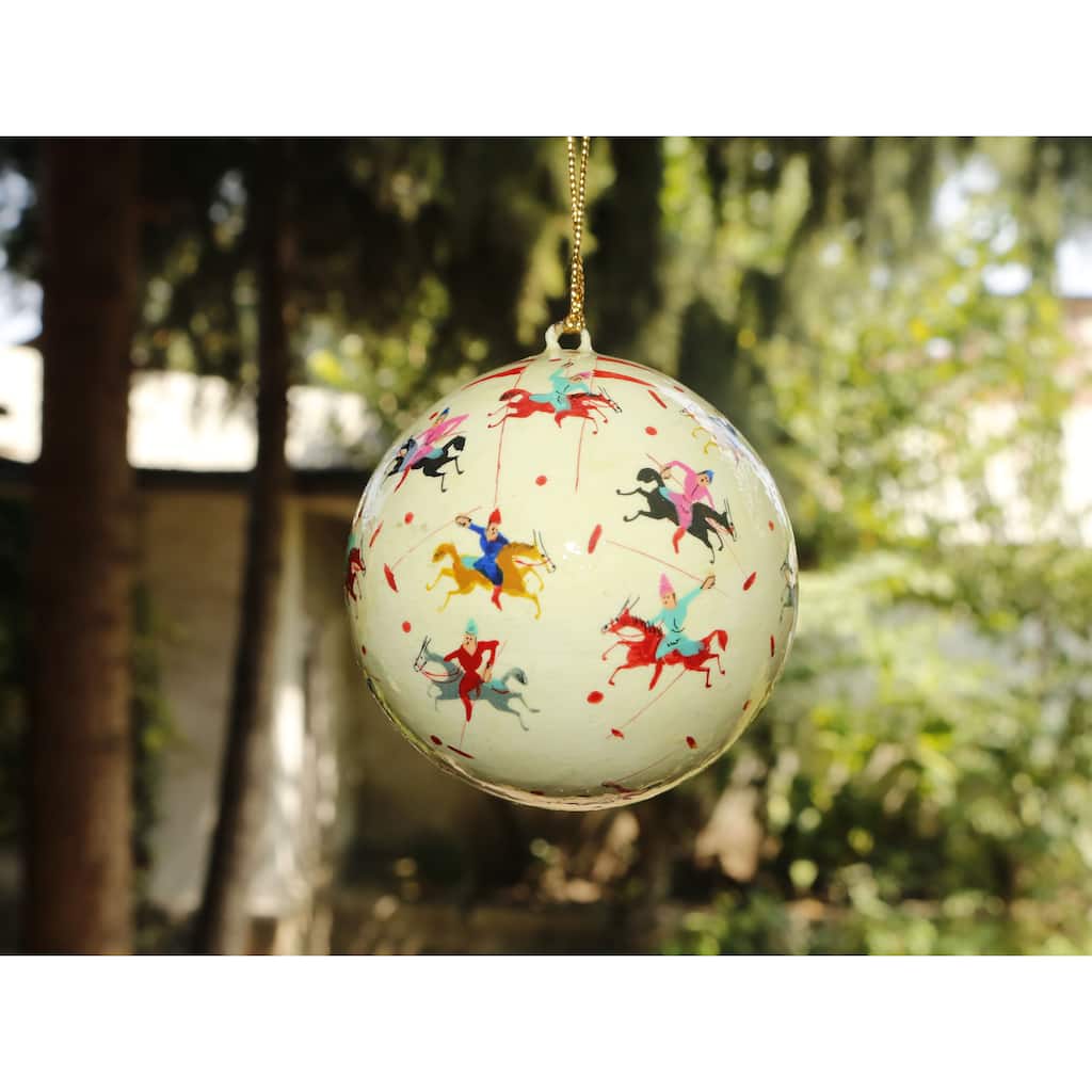 Handmade Christmas Ornaments Hand Painted by Artisan on Recycled Paper - Polo White - One Size