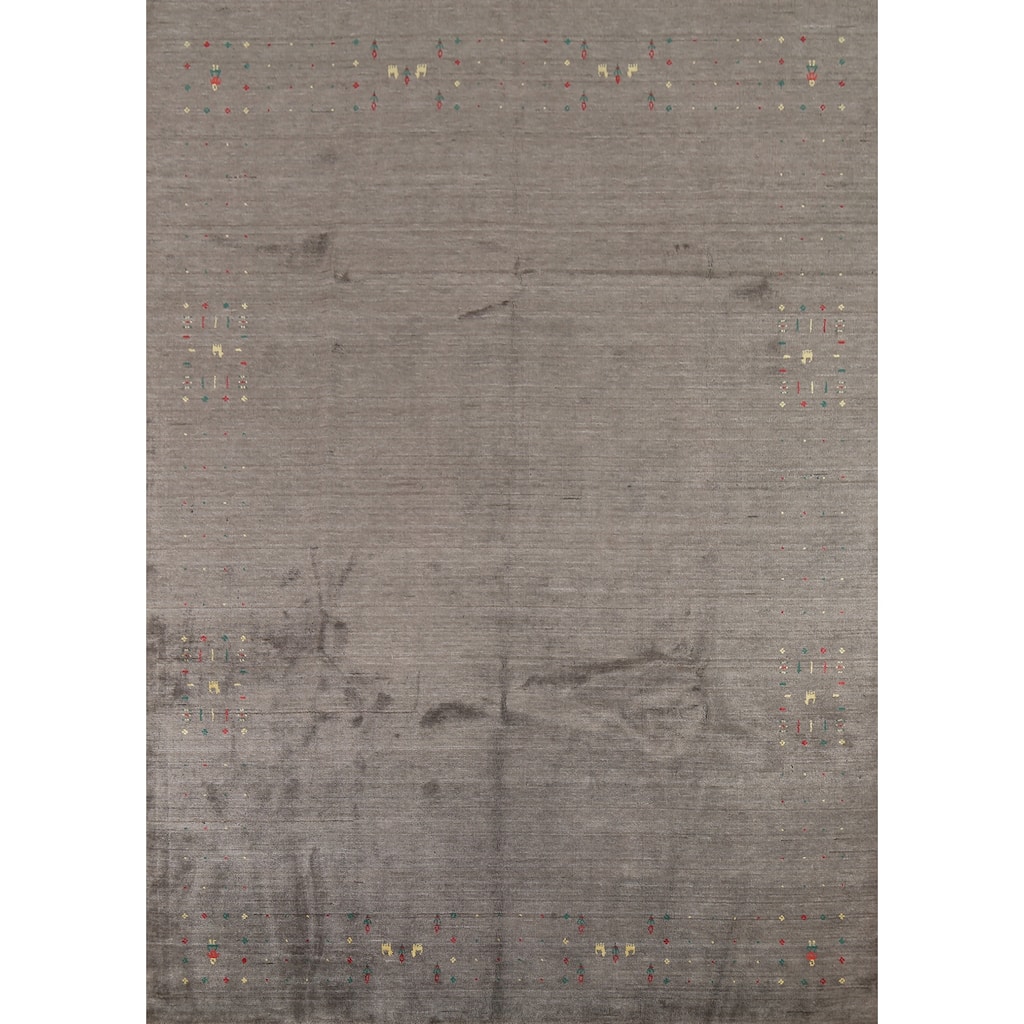 Gabbeh Oriental Area Rug Handmade Gray Wool Carpet - 7'9"x 9'9"