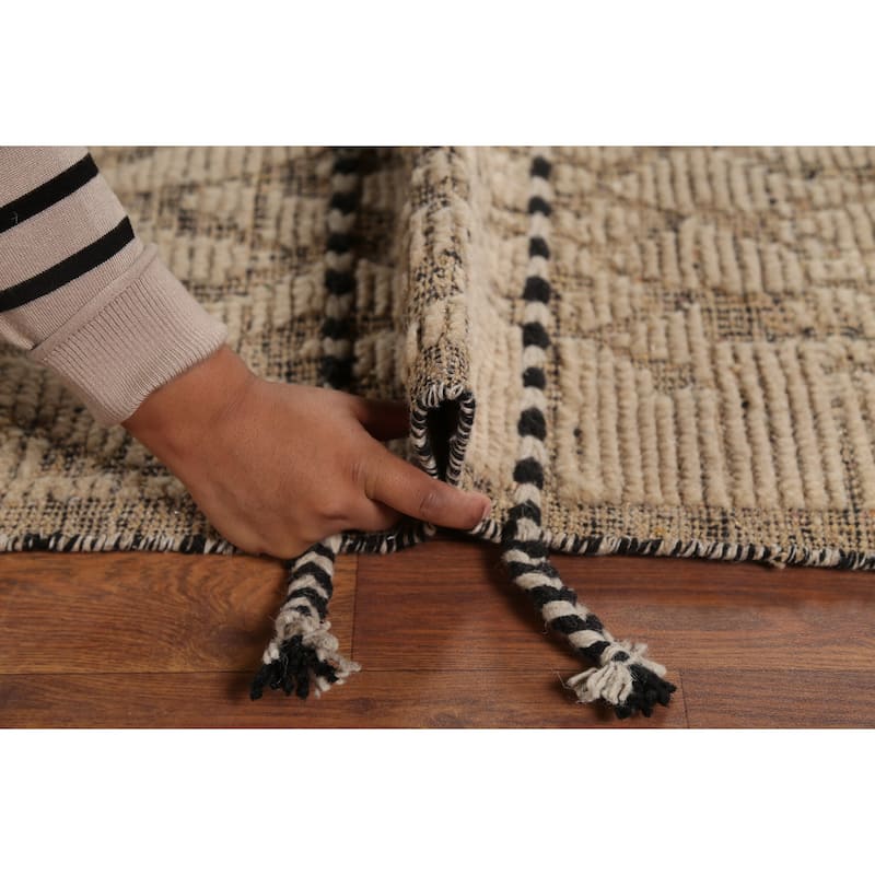 Earth Tone Moroccan Area Rug Handmade Geometric Wool Carpet - 8'9"x 12'10"