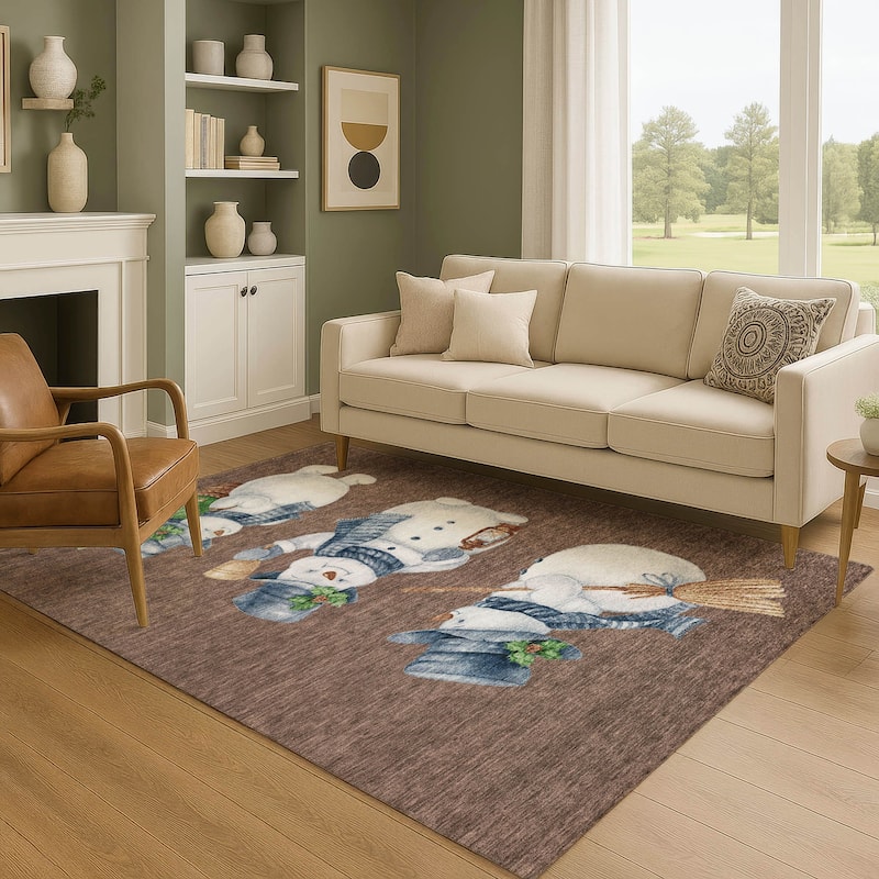 Premium Washable Super Soft Winter Holiday Snowman Mayfield Rug - Brown - 8' x 10'