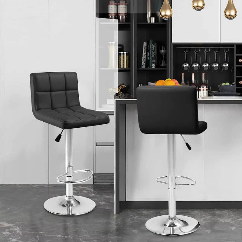 Bar Stools Set of 2, Armless Adjustable Swivel Barstools, PU Leather Hydraulic Kitchen Counter Height Bar Stools - Black