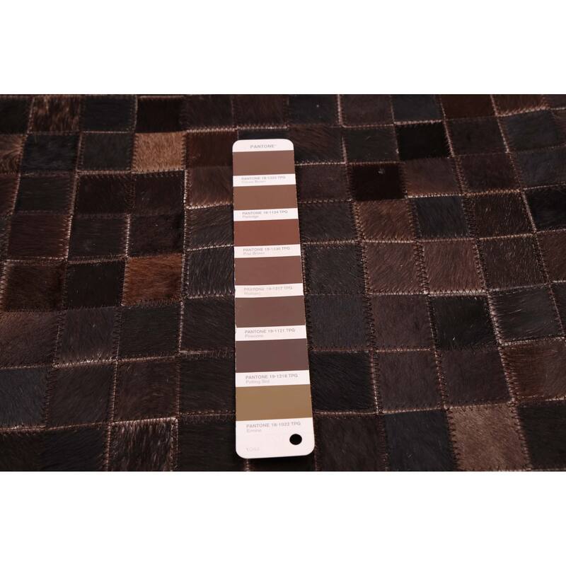 ECARPETGALLERY Handmade Cowhide Patchwork Dark Brown Leather Rug - 7' x 7'