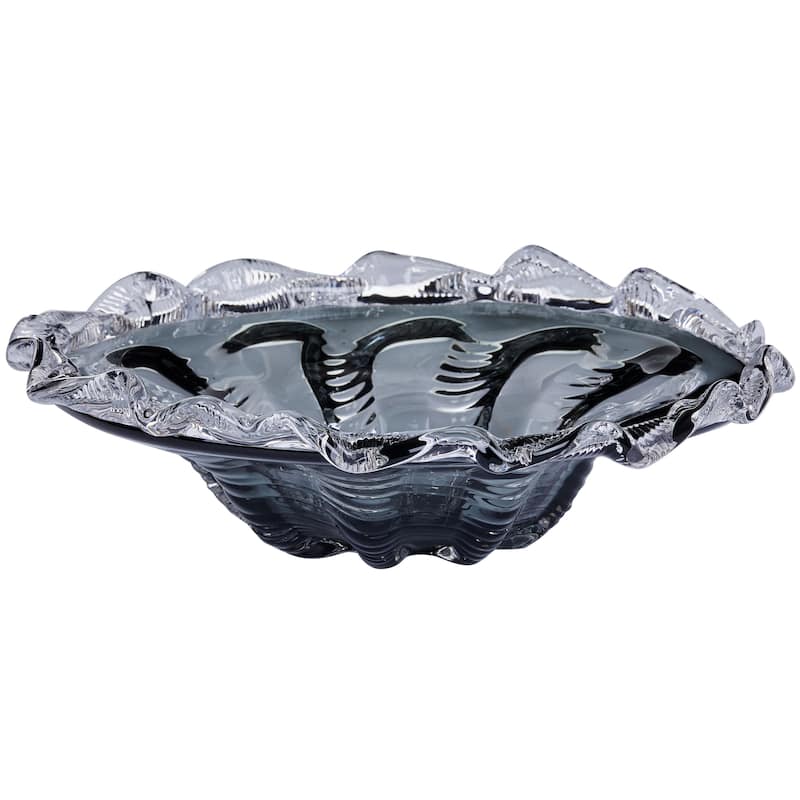 Cascade Petal Platter Scalloped Edge Glass Decorative Bowl for Home - Grey