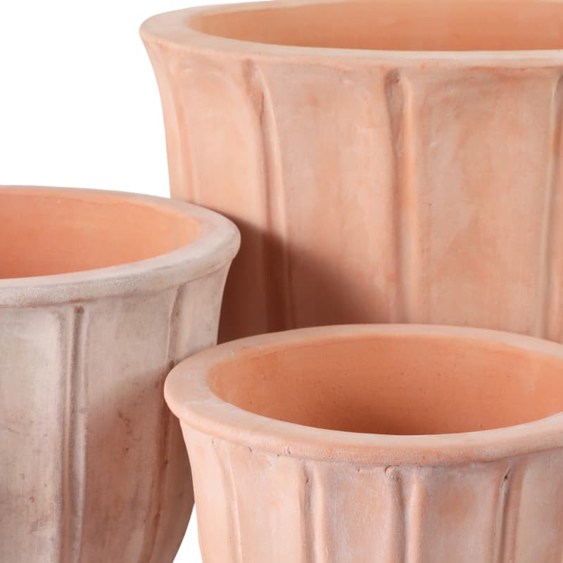 Pottery Clay Planters with Petal Ribbed Detailing (Set of 3) - 15" x 15" x 13"