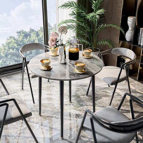 Marble Top Round Dining Table with Metal Legs for Dining Room Kitchen