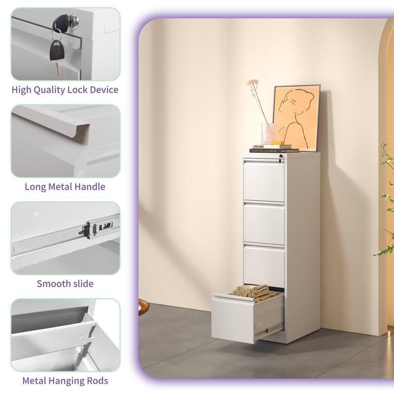 4 Drawer Metal Vertical File Cabinet with Lock Office Home Steel Vertical File Cabinet for A4 Legal/Letter Size