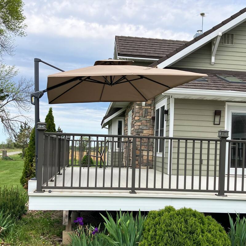 PURPLE LEAF 10ft Square Cantilever Umbrellas with Tilt-and-Crank with Base