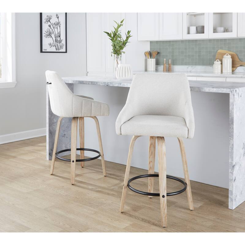 The Gray Barn Hadley 26" Fixed-Height Upholstered Counter Stool with Bent Wood Legs & Round Footrest (Set of 2)