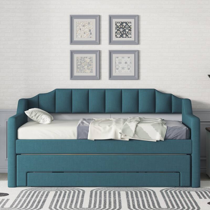Twin Size Upholstered Daybed with Trundle and Three Drawers Bed Bath