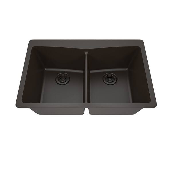 slide 2 of 8, 33 Inch Lexicon Platinum Quartz Composite Drop-in Undermount Double Bowl Galaxy Mocha Kitchen Sink LP-800TM-M-SO Galaxy Mocha