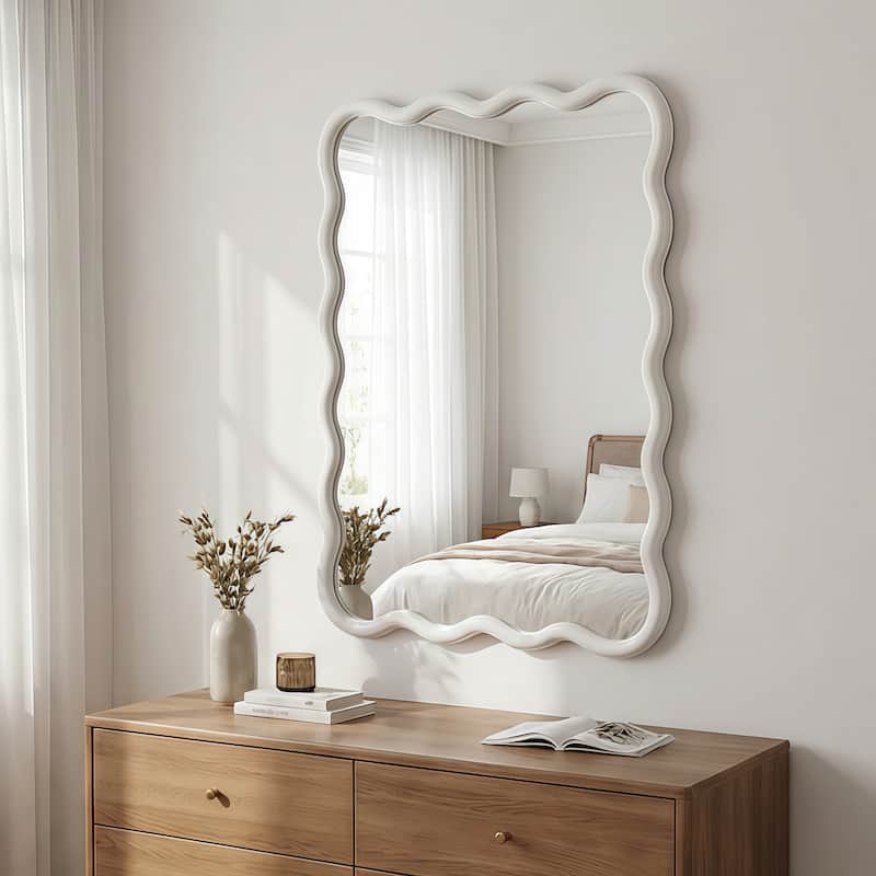 20"x30" Wavy Rectangle Solid Wood Frame Decorative Mirror