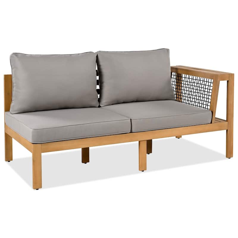 4-Piece Acacia Wood L-Shaped Patio Sofa Set with Side Table For 5