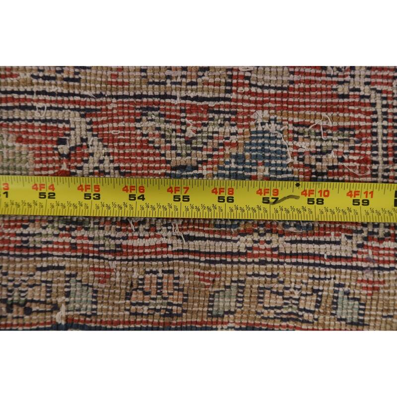 Hand Knotted Oriental 100% Wool Carpet Traditional Geometric Navy Blue & Blues Mahal Runner Rug - 10' 11'' X 3' 11''