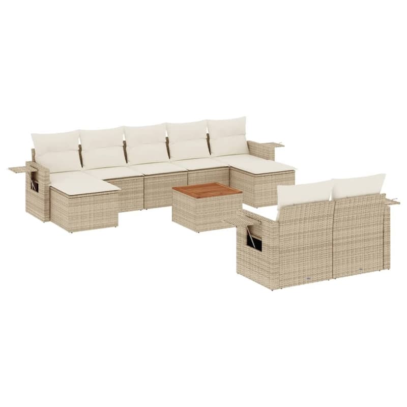 vidaXL Garden Sofa Set 10 Piece with Cushions Outdoor Sofa Set Poly Rattan - 24.4 x 24.4 x 27.2 in (W x L x H)