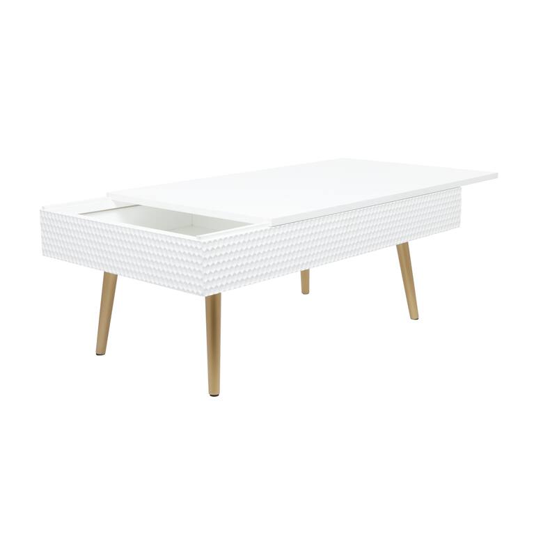 Wood Coffee Table with Storage and Gold Legs - White - Roche River Decor