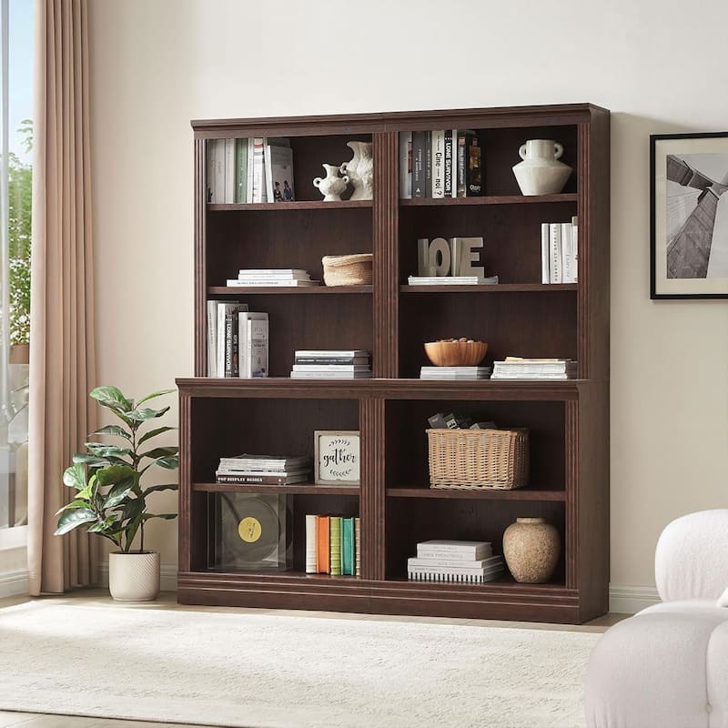 VAUXHILL & CO. Halston Multi-Depth Bookcase, Adjustable Shelving Unit, Cherry - 72.75