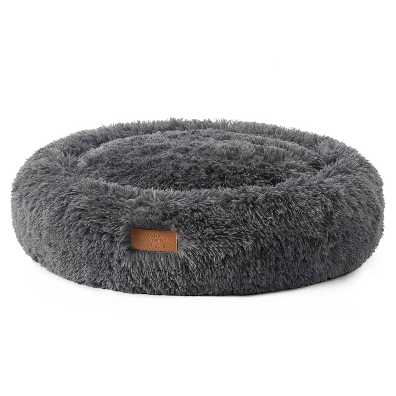 TOWN & COUNTRY LUXE CuddleTown Fuzzy Solid Donut Pet Bed Brown Round Bed - 27.5"x7" - Dark Grey