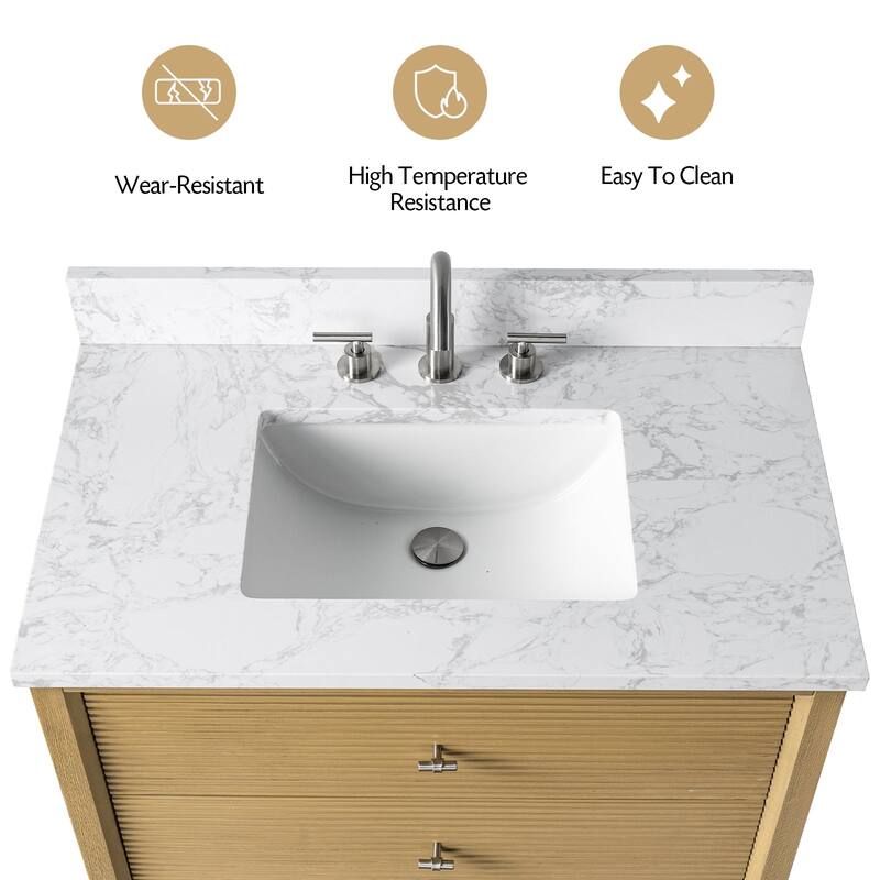 Vanity Art 30" Freestanding Bathroom Vanity with Engineered Marble Top and Sink