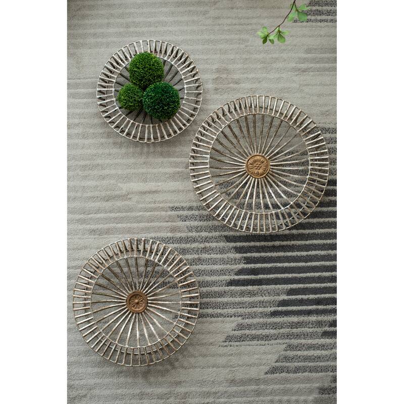 Set of 3, Modern Jennings Discs Wall Decor with Shield Design and Floral Pattern, for Fireplace Mantel Above Desk