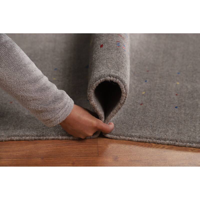 Tribal Gray Gabbeh Indian Area Rug Hand-Knotted Wool Carpet - 7'8" x 9'10"