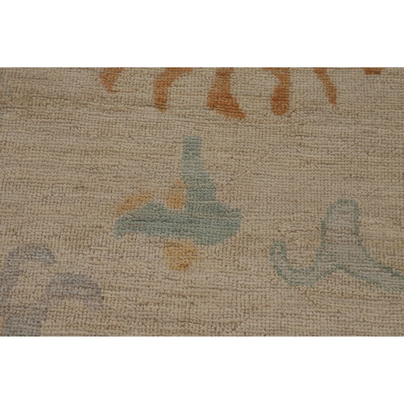 Hand Knotted Oriental 100% Wool Carpet Transitional All-Over Beige & Ivories Oushak Area Rug - 13' 8'' X 9' 10''