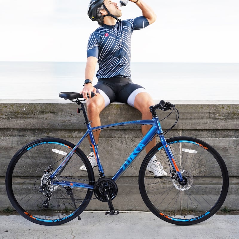 24 Speed Hybrid Bike Disc Brake 700C for men women's City Bicycle - Blue