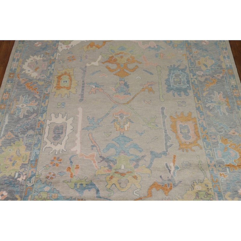 Transitional Oushak Area Rug Handmade Bedroom Wool Carpet - 9'1"x 12'0"