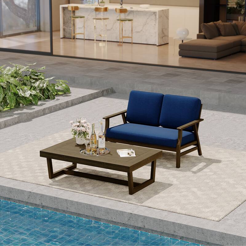 Modern Wood Outdoor Patio Sofa Loveseat with Cushion
