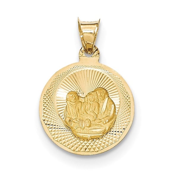 14K Yellow Gold and Rhodium Polished and Diamond-cut Baptism Circle Pendant