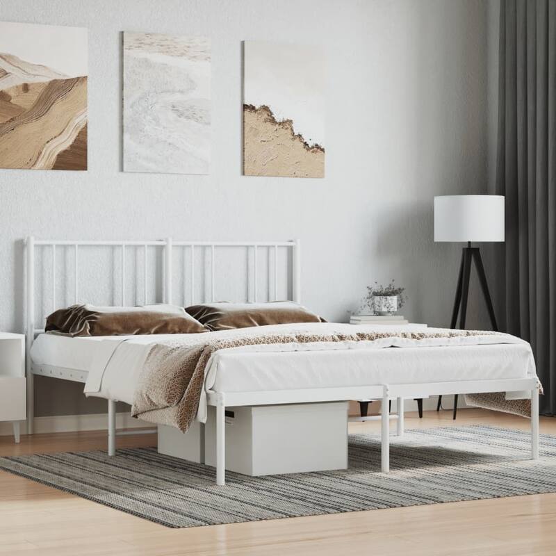 vidaXL Metal Bed Frame with Headboard, No Mattress - White1 81.5" x 61.4" x 35.4" - Queen