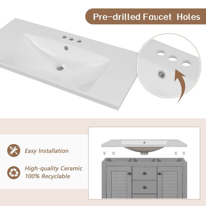 36" Bathroom Vanity with/without Sink, Bathroom Vanity Cabinet with 2 Cabinets and Drawers, Open Shelf, Solid Wood Frame