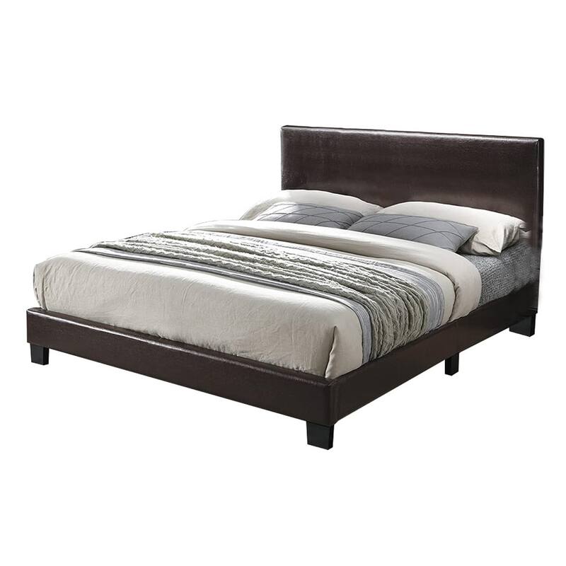 Twin Size Faux Leather Upholstered Bedframe with Adjustable Headboard, Modern Brown Bedroom Furniture
